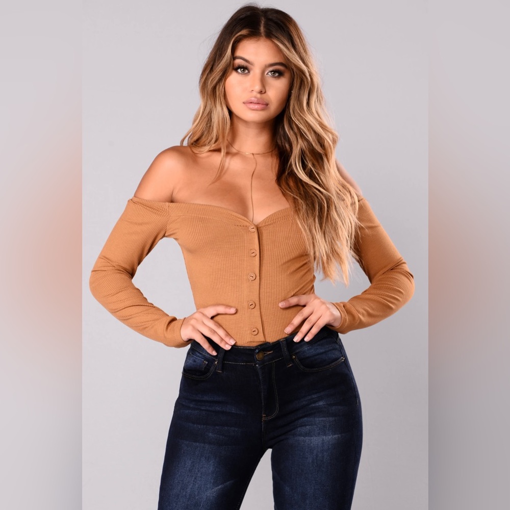 Fool In Love Off Shoulder Bodysuit - Mustard (Fashion Nova)